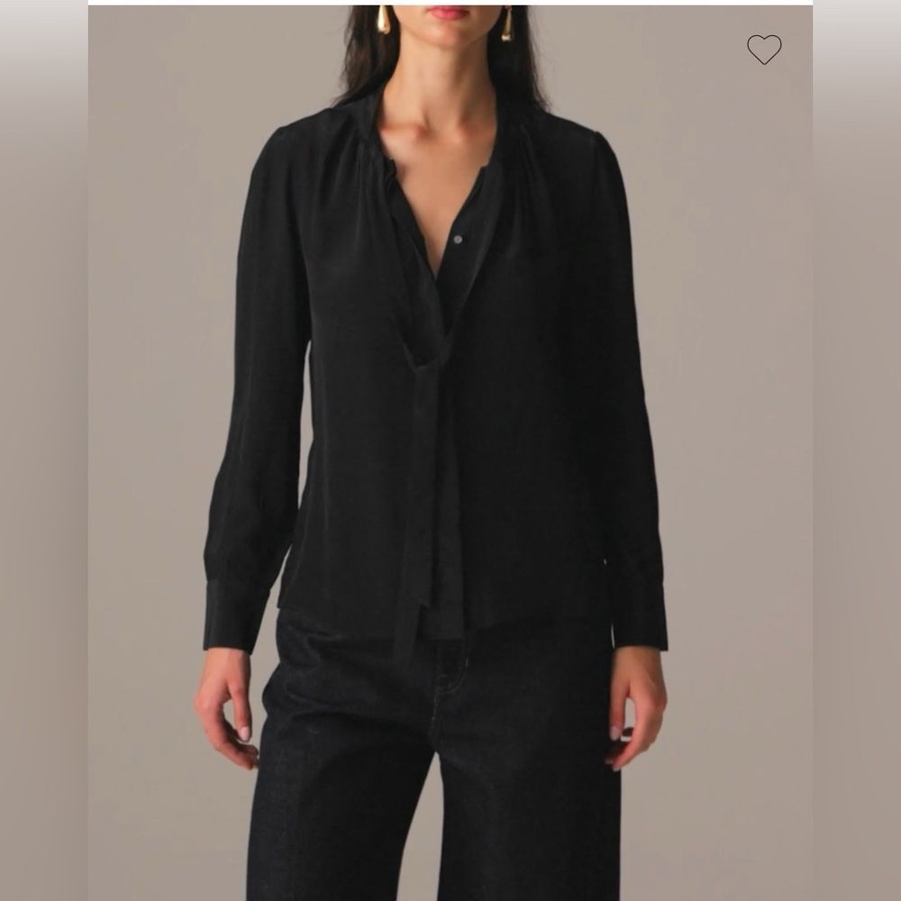 J. Crew Women’s Tie-neck Top in crepe de chine Black Size 14 NWT #CF442